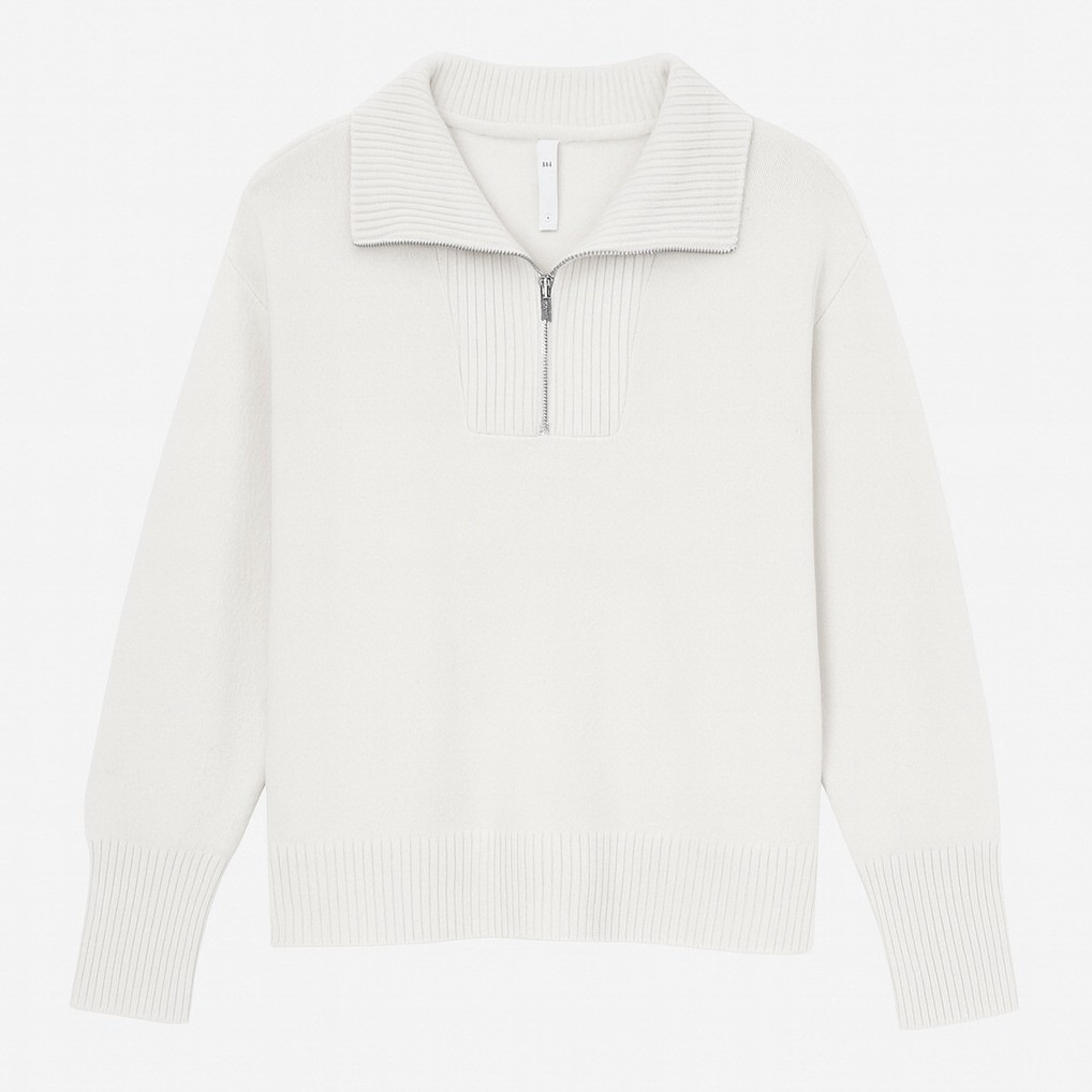 Glyder Womens Elevated Cashmere Zip Sweater White Size L Nwt Minimalist Mockneck